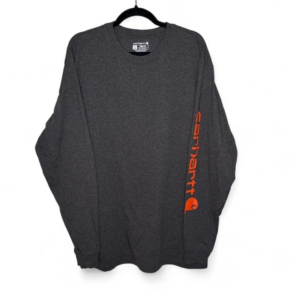 Carhartt Long Sleeve Workwear Shirt Grey Logo Large Tall
